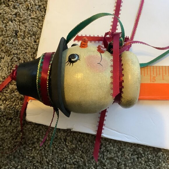 Vtg 1998 Snow Woman Christmas Ornament Ribbon Handcrafted Signed Hand Painted - Picture 6 of 6